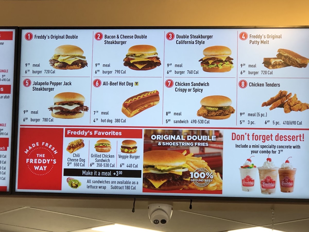 Freddy's Frozen Custard & Steakburgers menu board