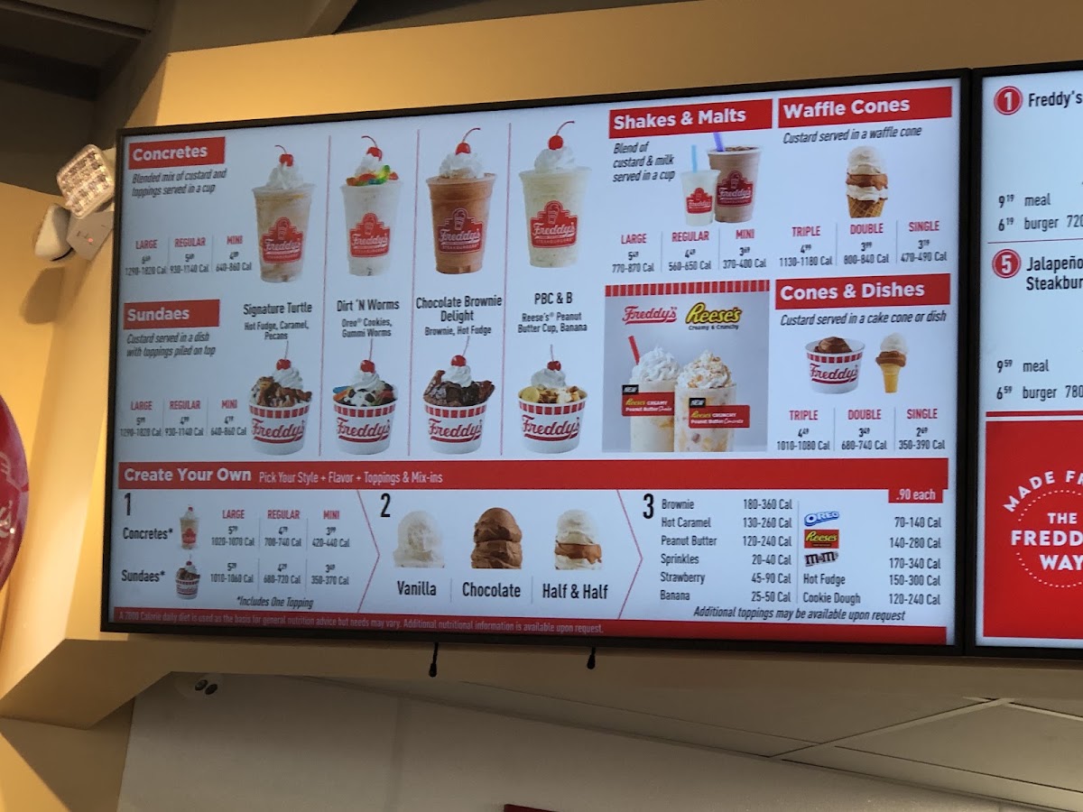Freddy's Frozen Custard & Steakburgers menu board