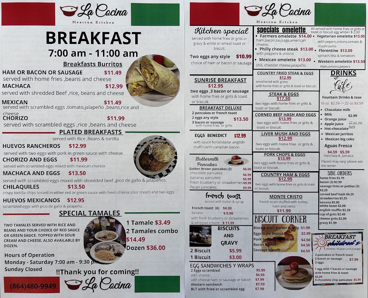 La Cocina Mexican Kitchen menu board
