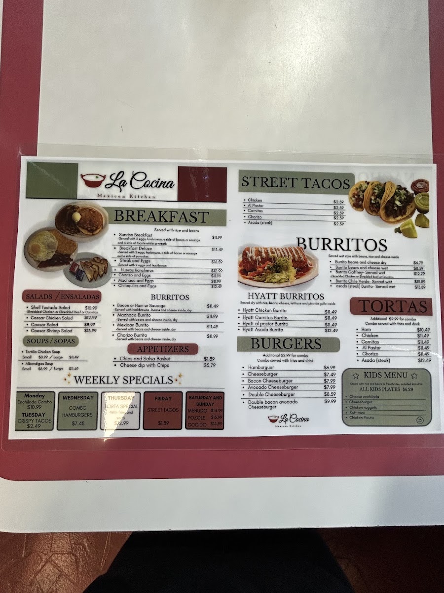 La Cocina Mexican Kitchen menu board