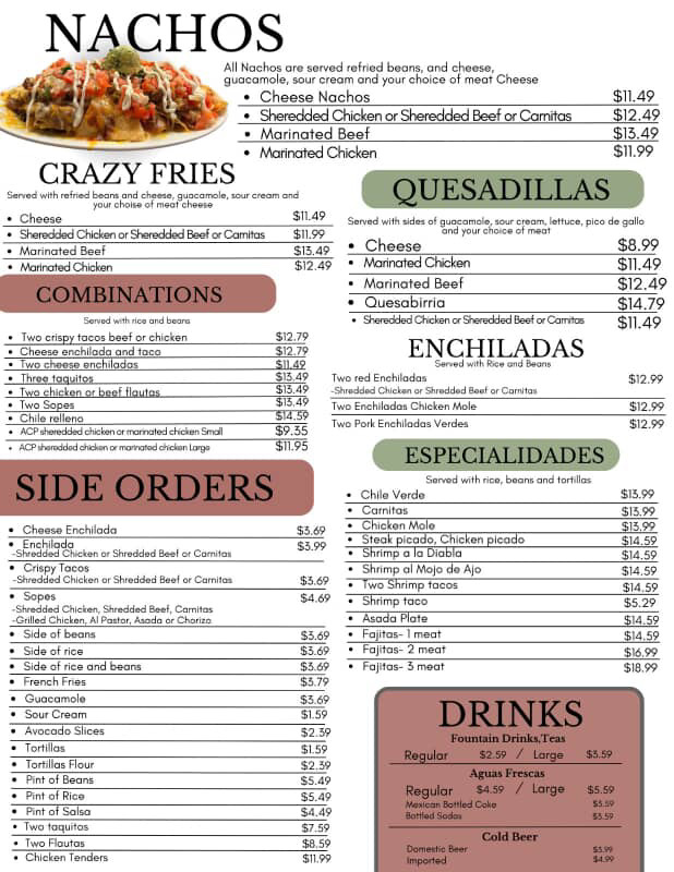 La Cocina Mexican Kitchen menu board