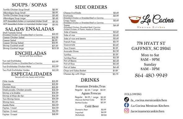 La Cocina Mexican Kitchen menu board