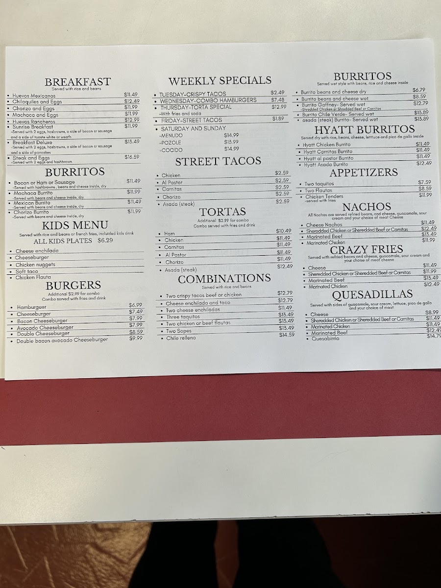 La Cocina Mexican Kitchen menu board