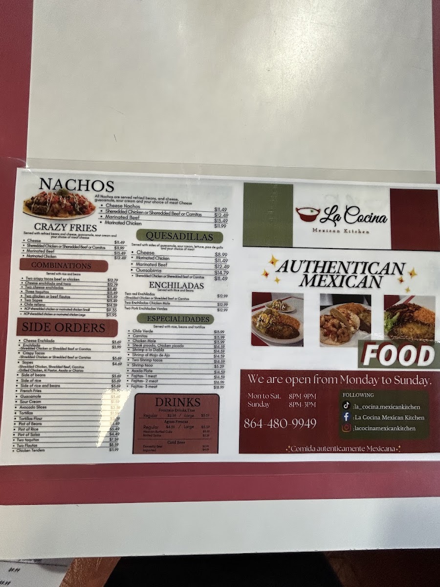 La Cocina Mexican Kitchen menu board