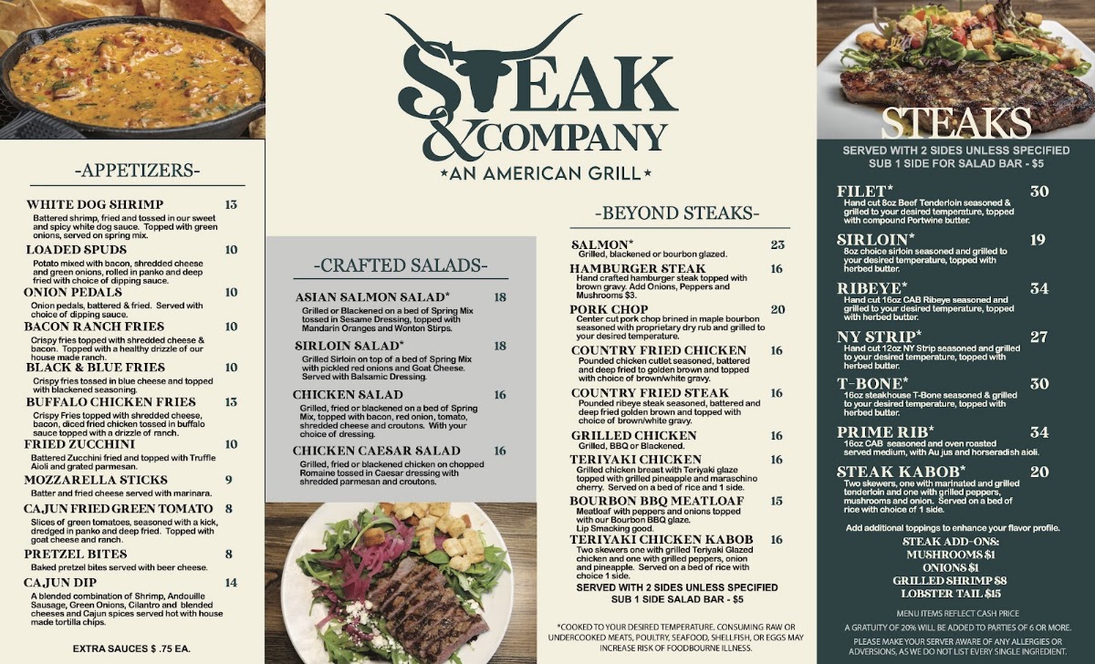 Steak & Company menu board