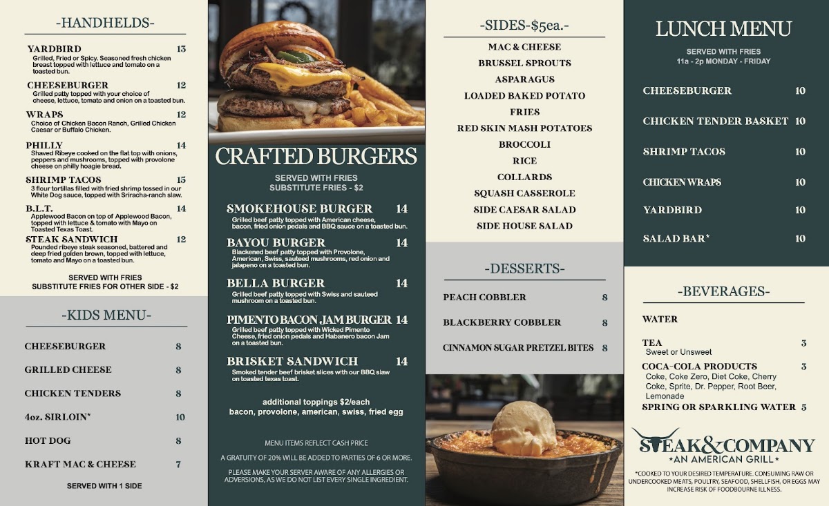 Steak & Company menu board