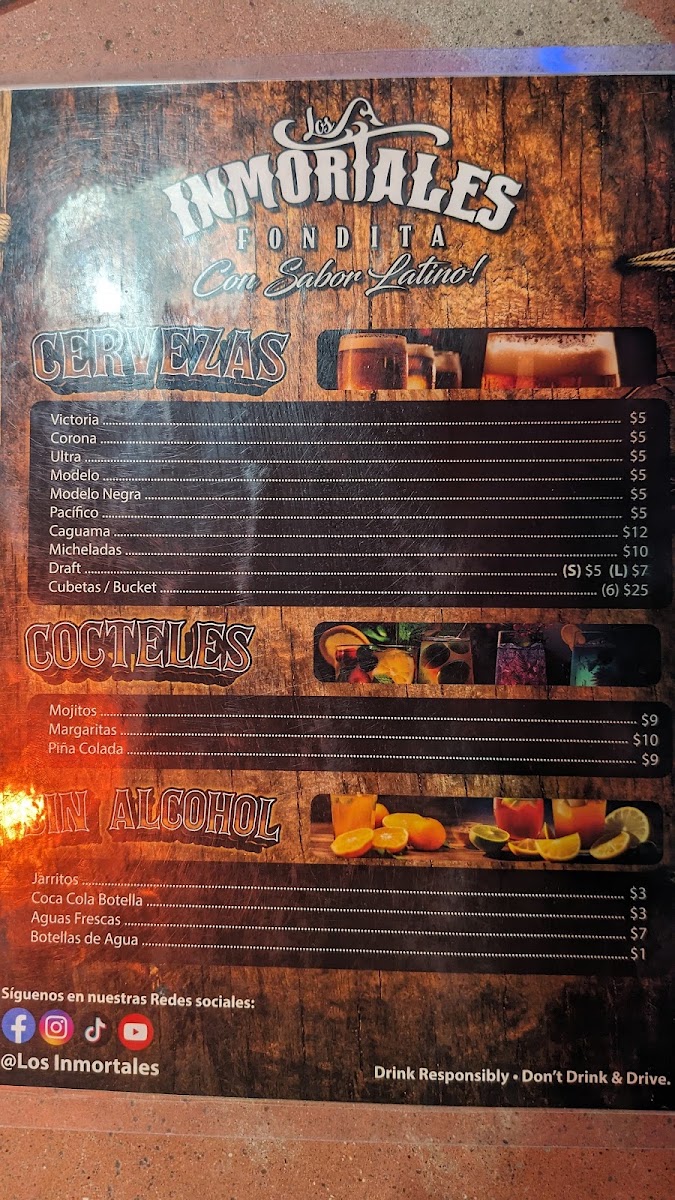Los Inmortales Fondita Con Sabor Latino! menu board