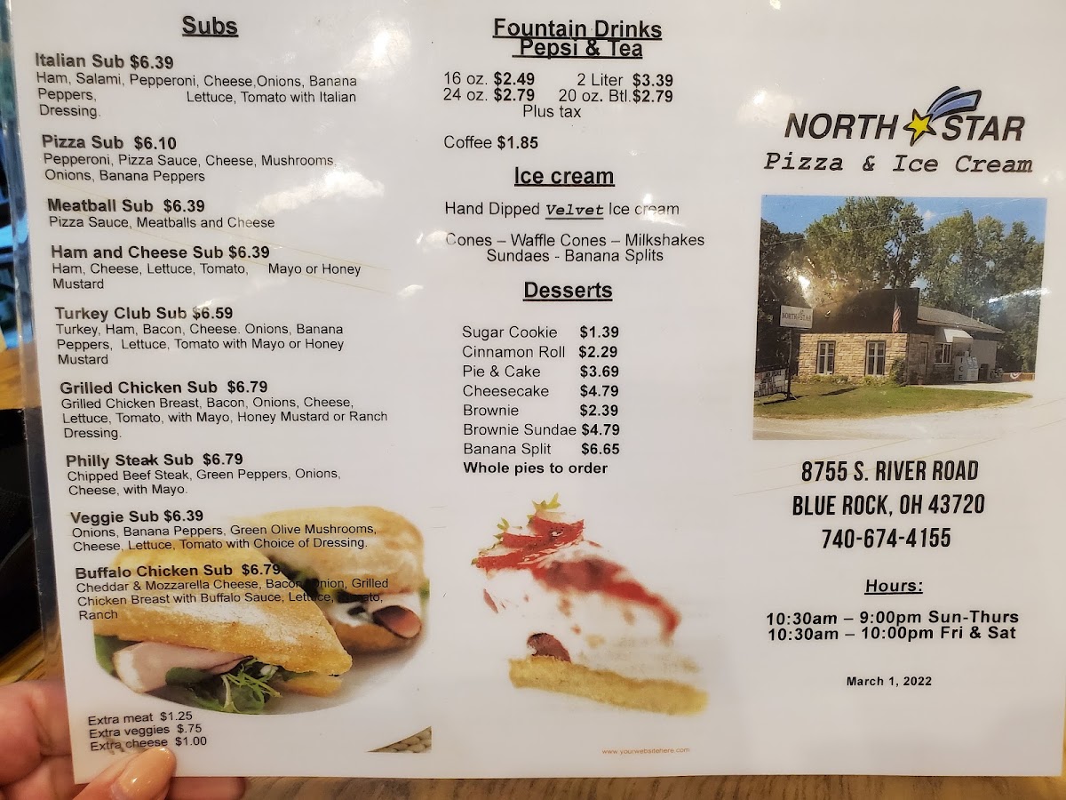 North Star Pizzeria menu board