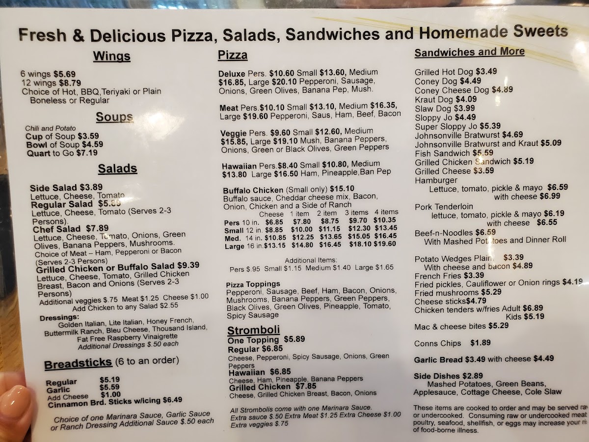 North Star Pizzeria menu board