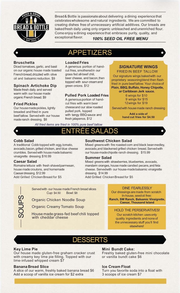 Bread & Bottle menu board