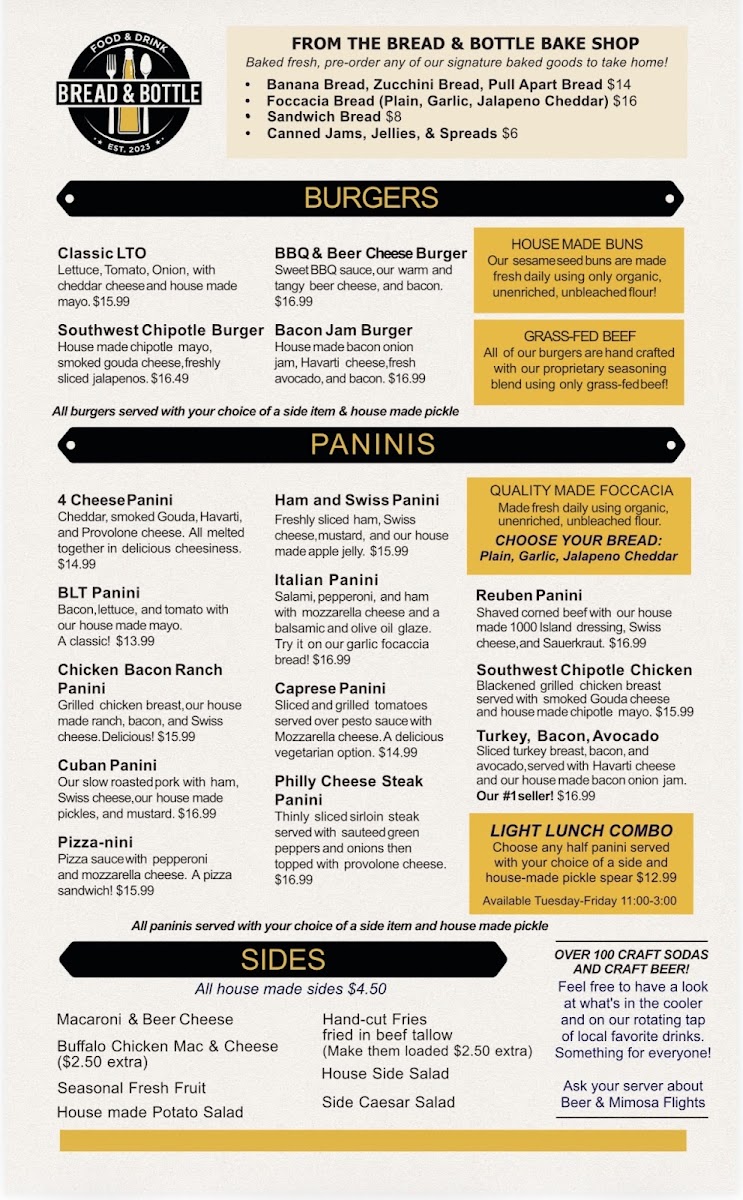 Bread & Bottle menu board