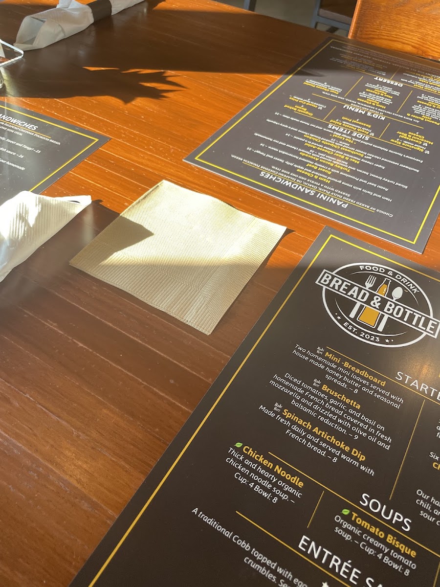 Bread & Bottle menu board