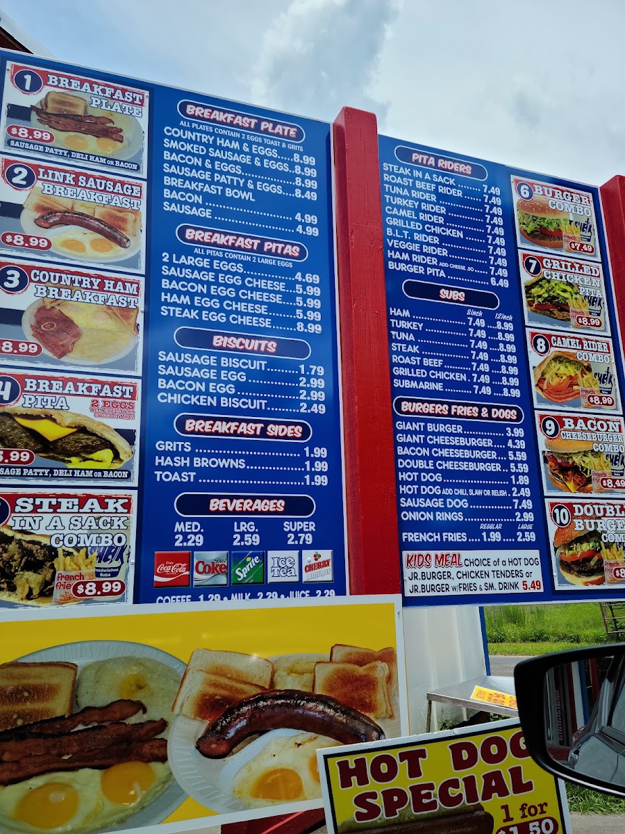 The Sheik Sandwiches and subs menu board
