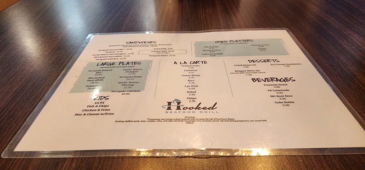 Hooked Seafood Grill menu board