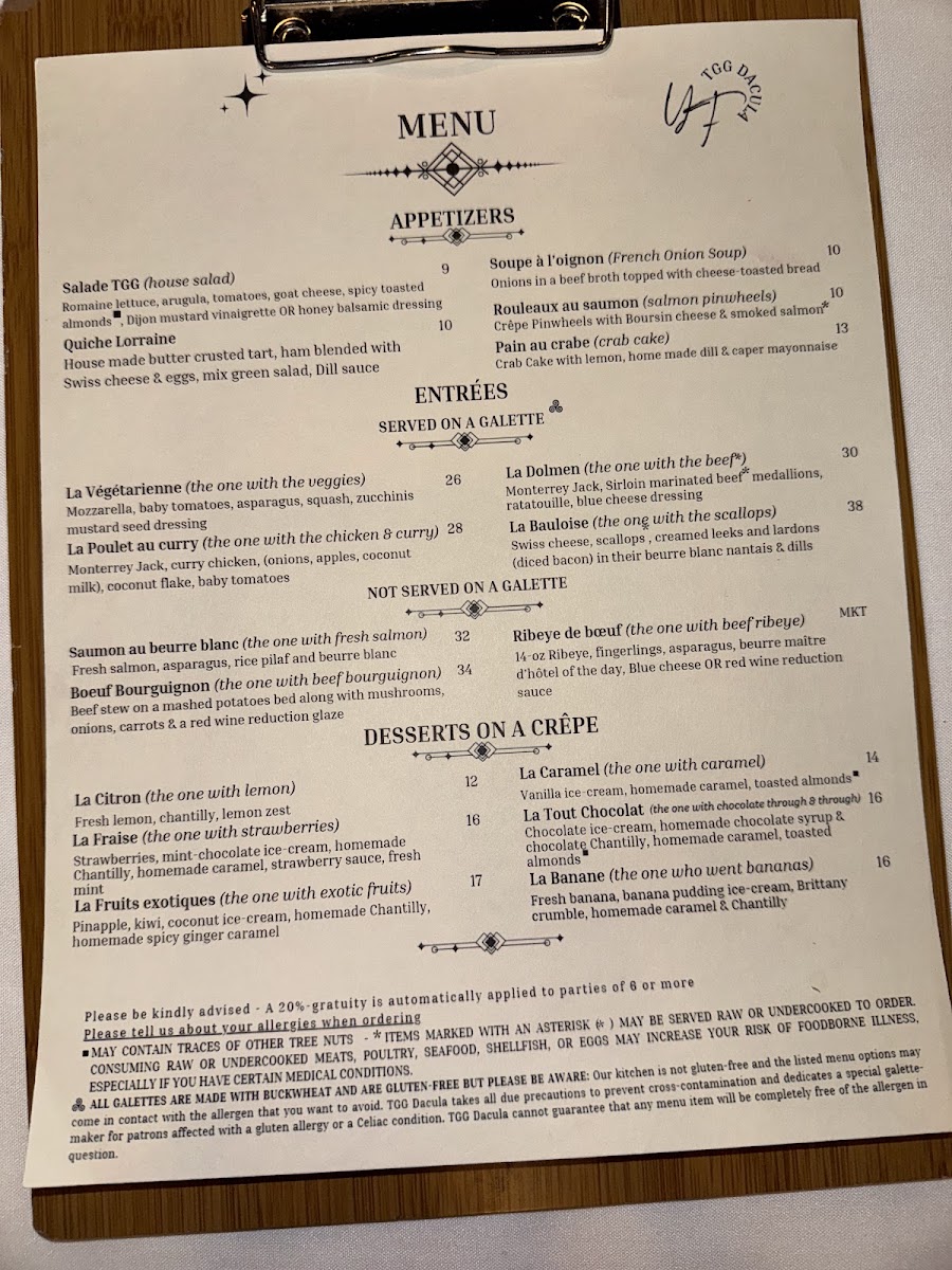The Galloping Galette Dacula - TGG Dacula menu board