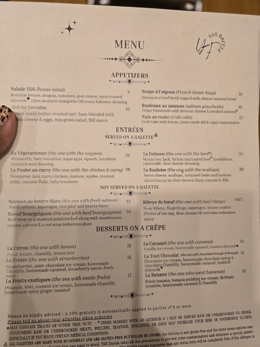 The Galloping Galette Dacula - TGG Dacula menu board