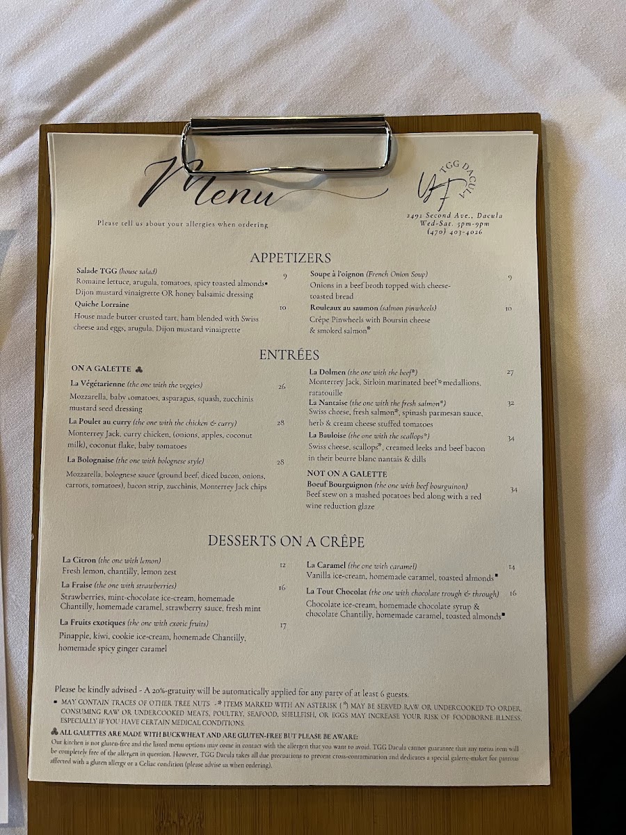 The Galloping Galette Dacula - TGG Dacula menu board