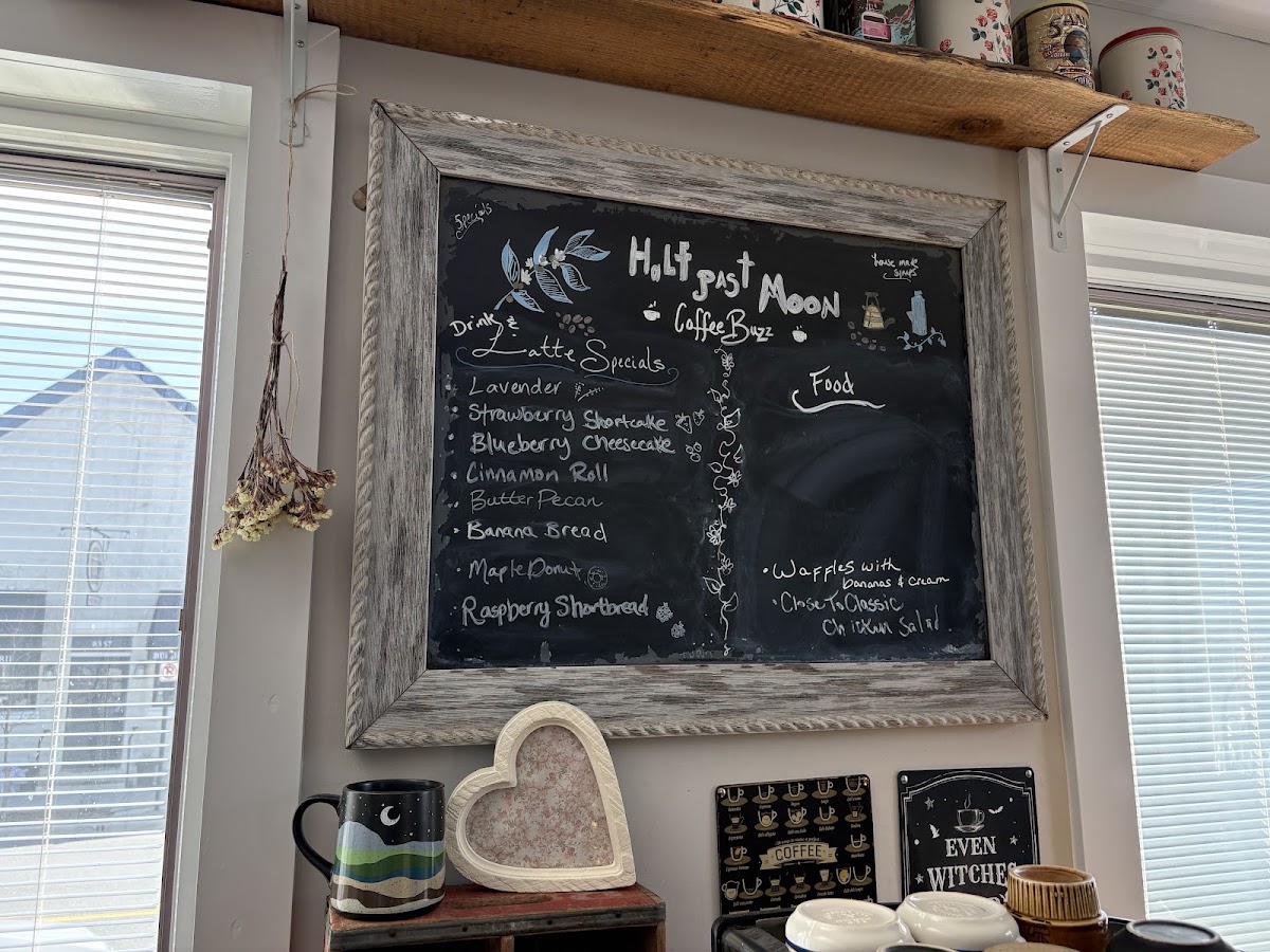 Half Past Moon Coffee Buzz menu board