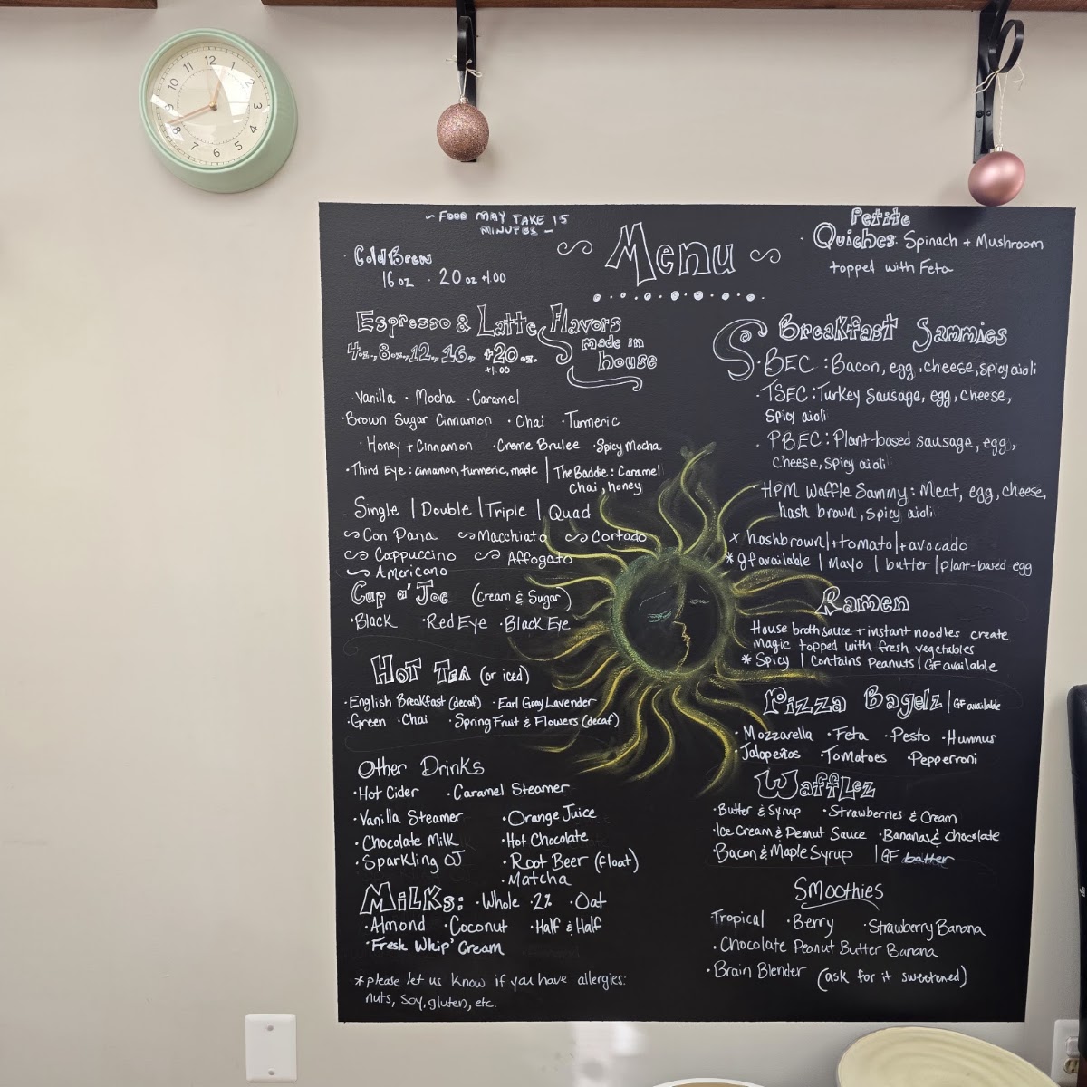 Half Past Moon Coffee Buzz menu board