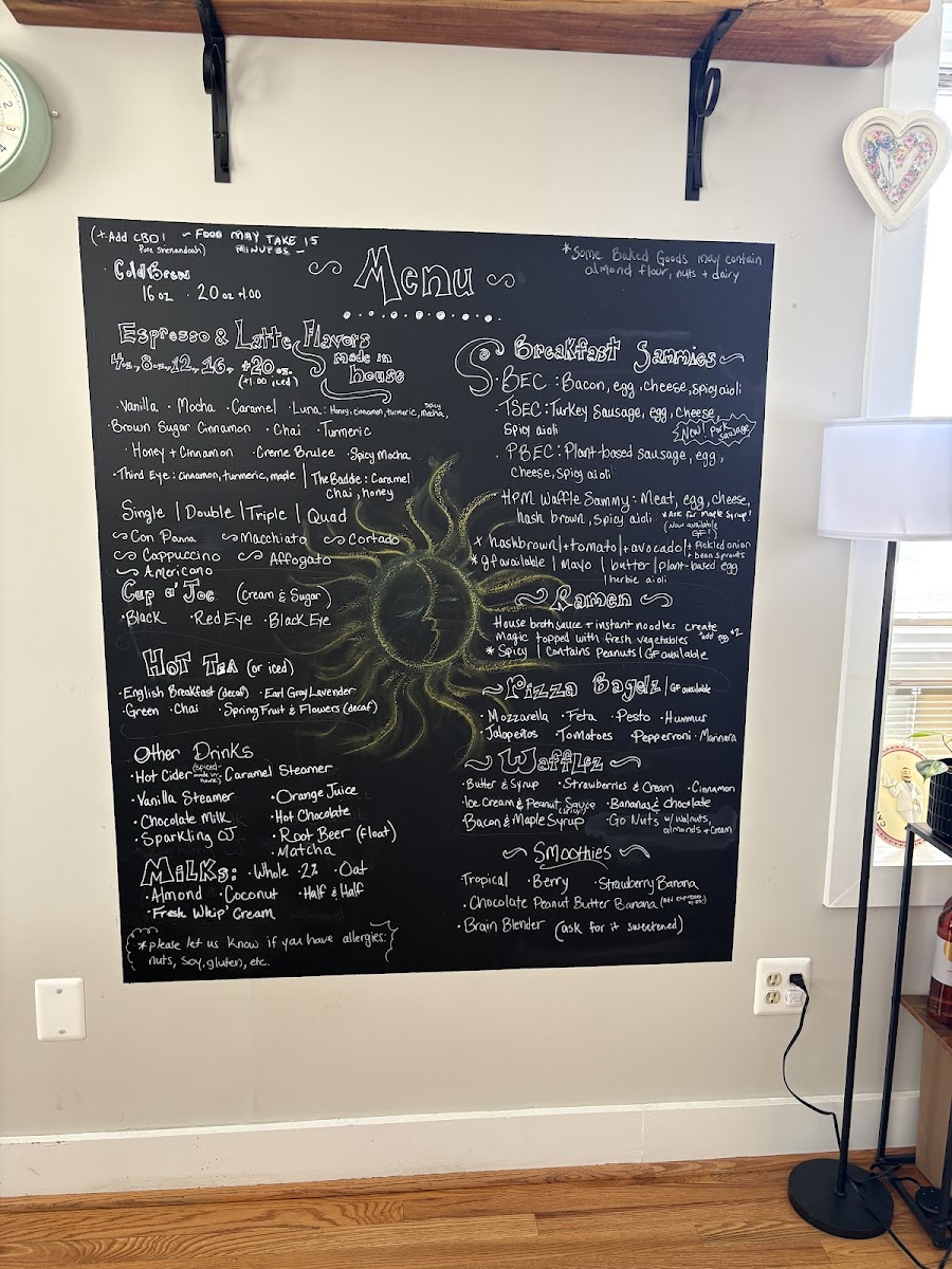 Half Past Moon Coffee Buzz menu board