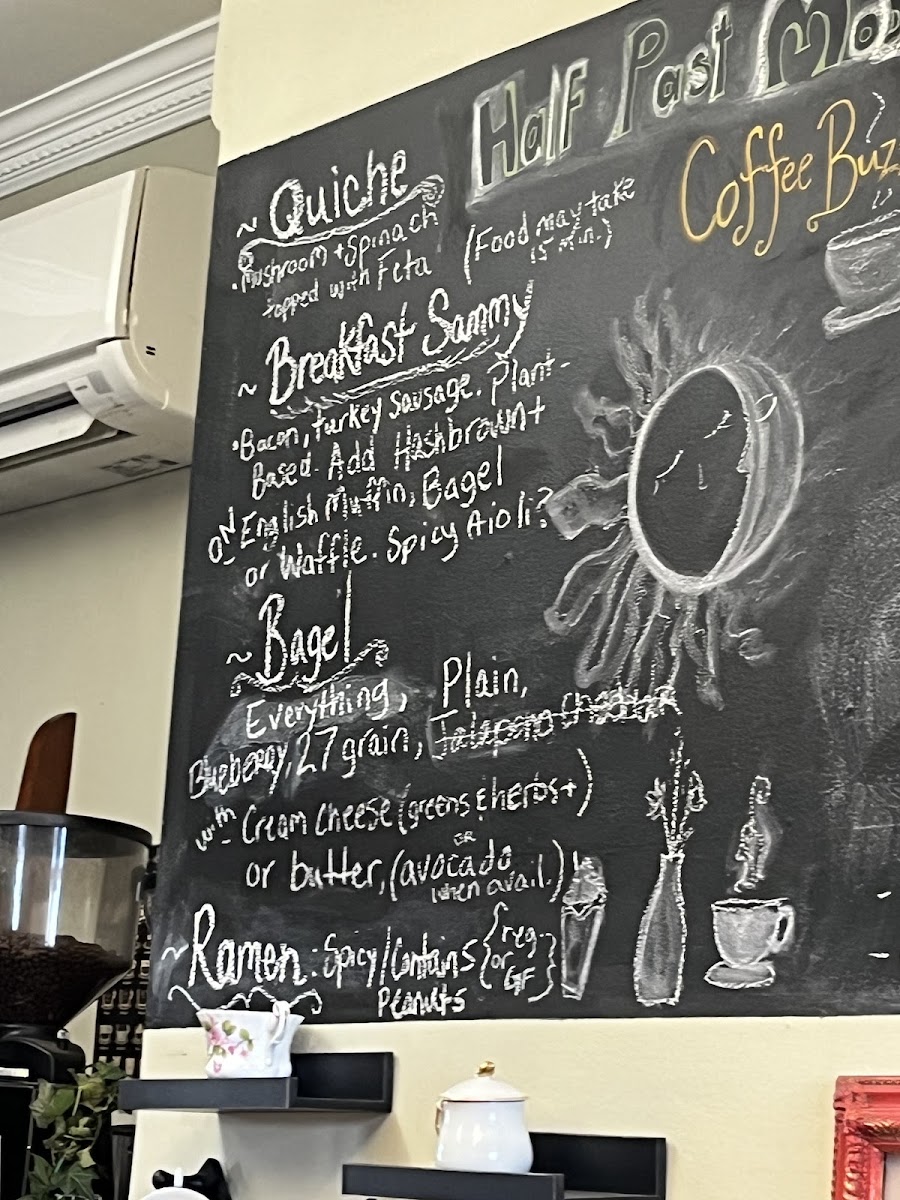 Half Past Moon Coffee Buzz menu board