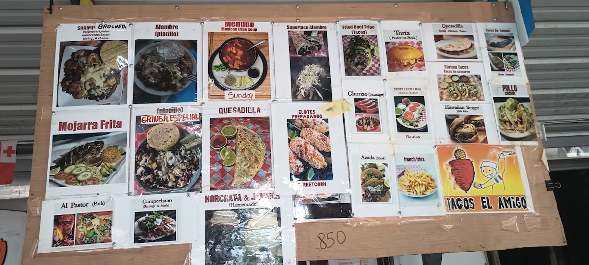 Tacos El Amigo menu board