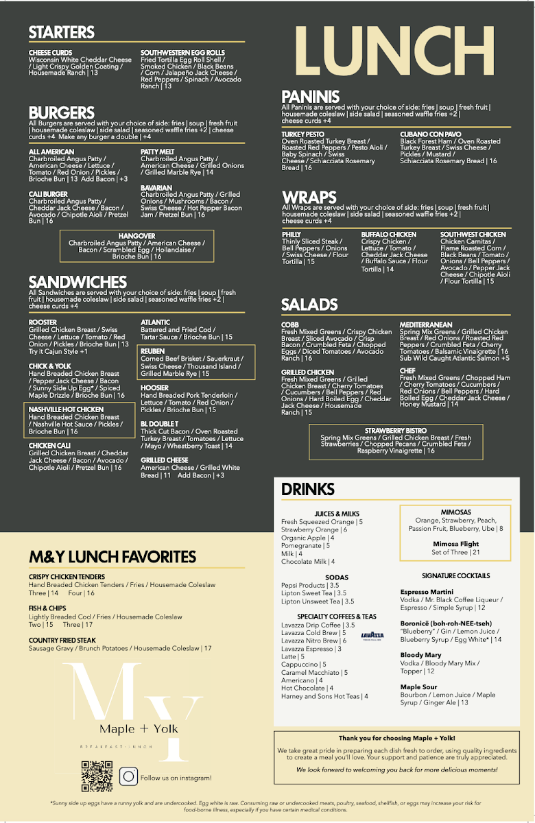 Maple & Yolk menu board
