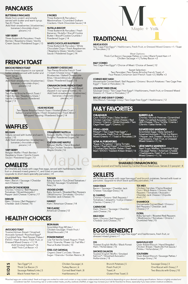 Maple & Yolk menu board