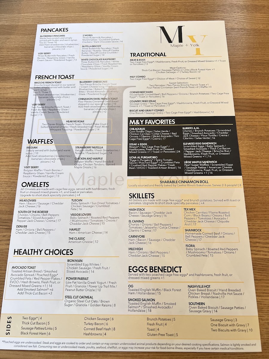 Maple & Yolk menu board