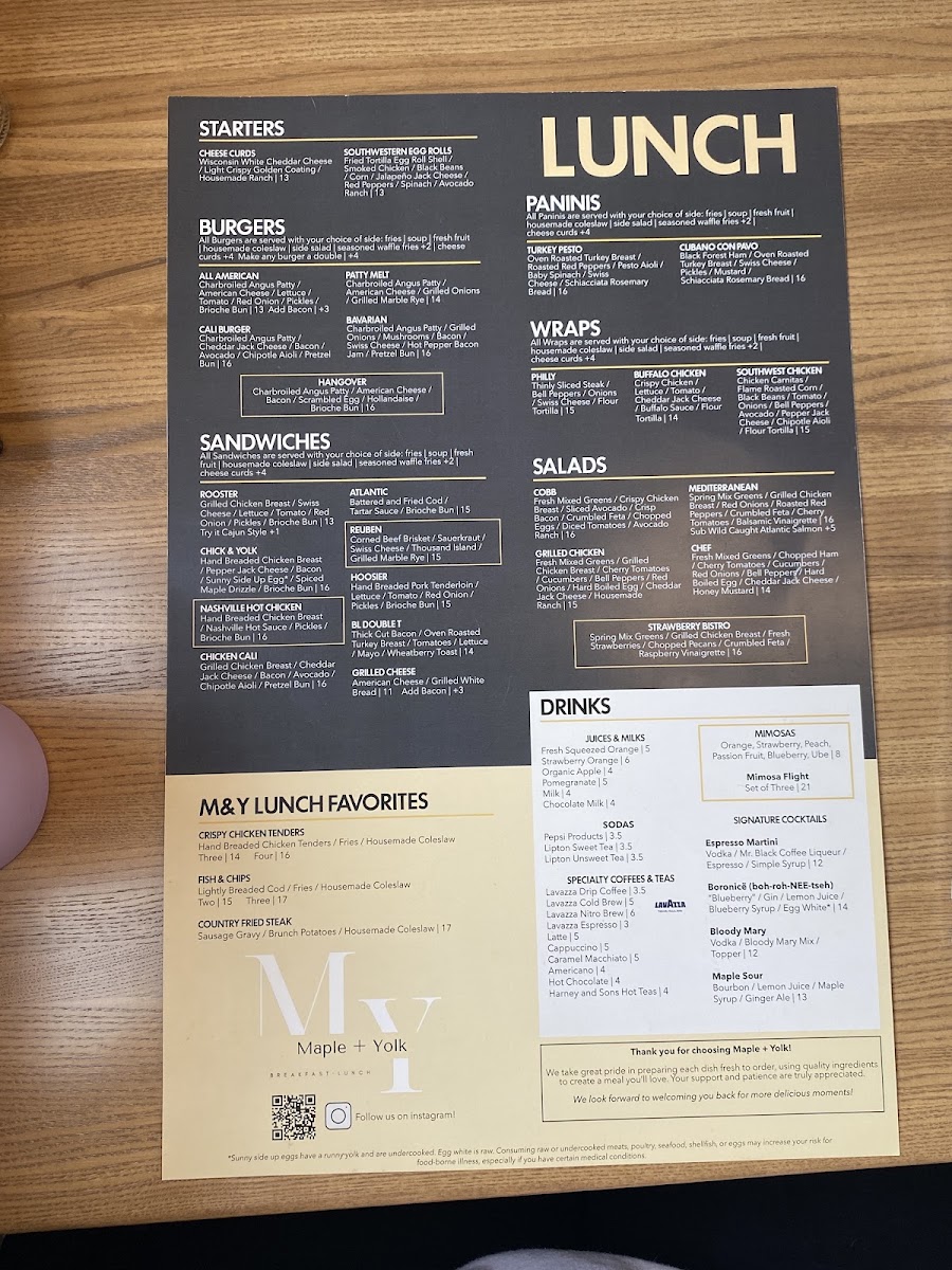 Maple & Yolk menu board