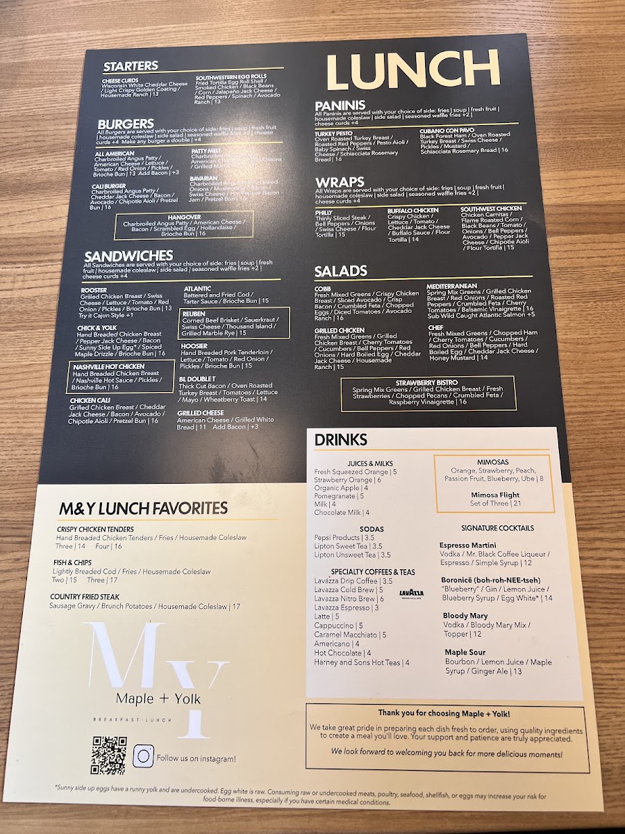 Maple & Yolk menu board