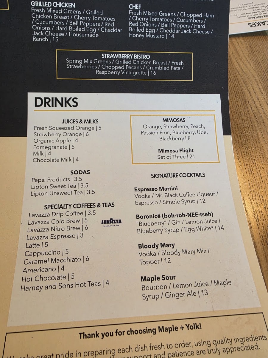 Maple & Yolk menu board
