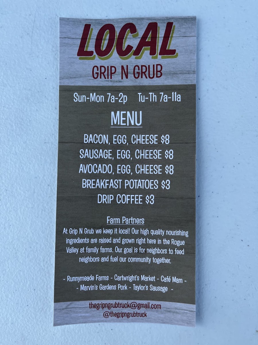 Grip N Grub menu board