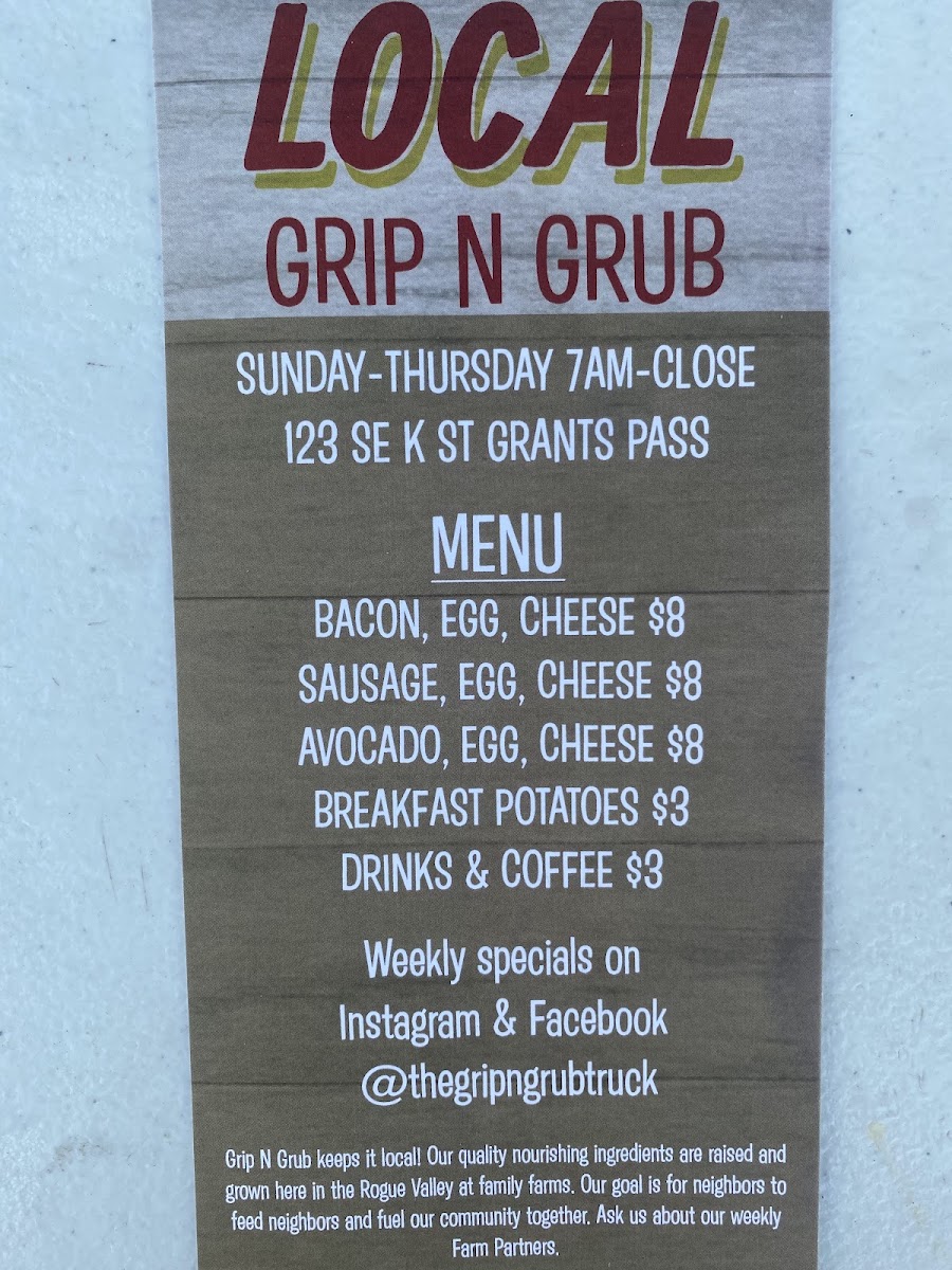 Grip N Grub menu board