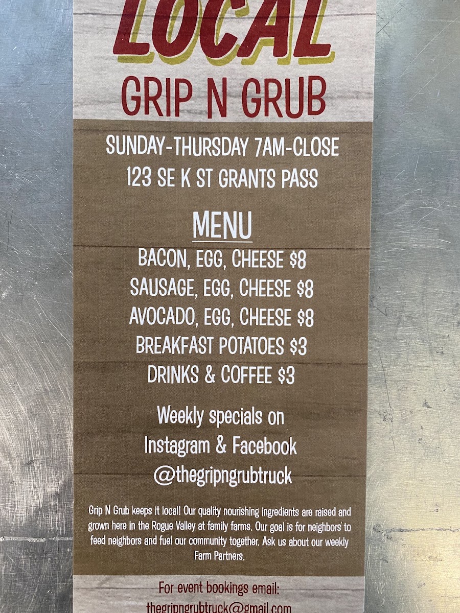 Grip N Grub menu board