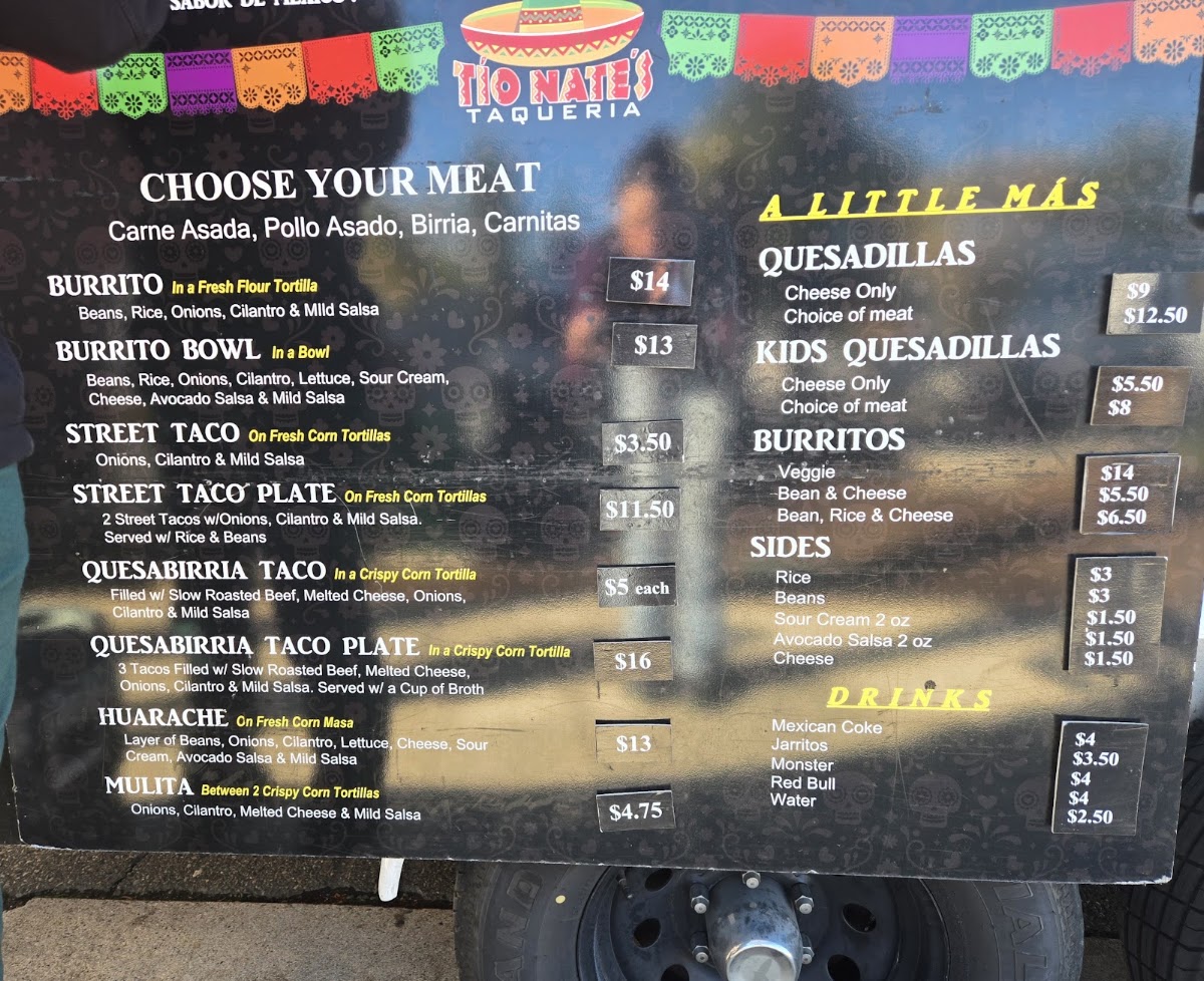 Tio Nate’s Taquería | Mexican menu board
