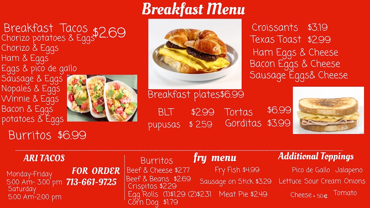 Ari Tacos menu board