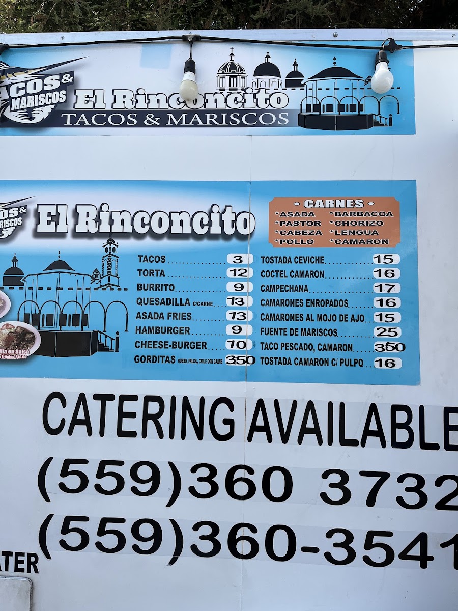 El Rinconcito Taco Truck menu board