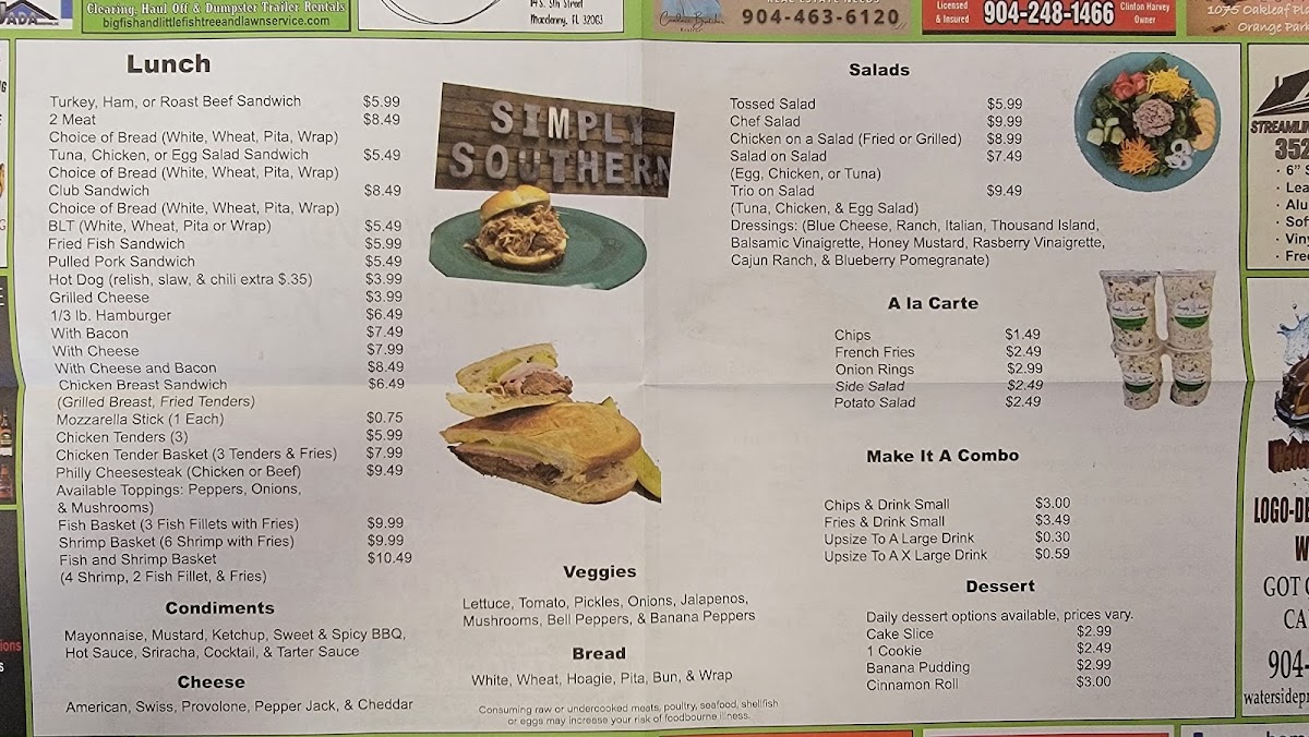 Simply Southern Eatery menu board