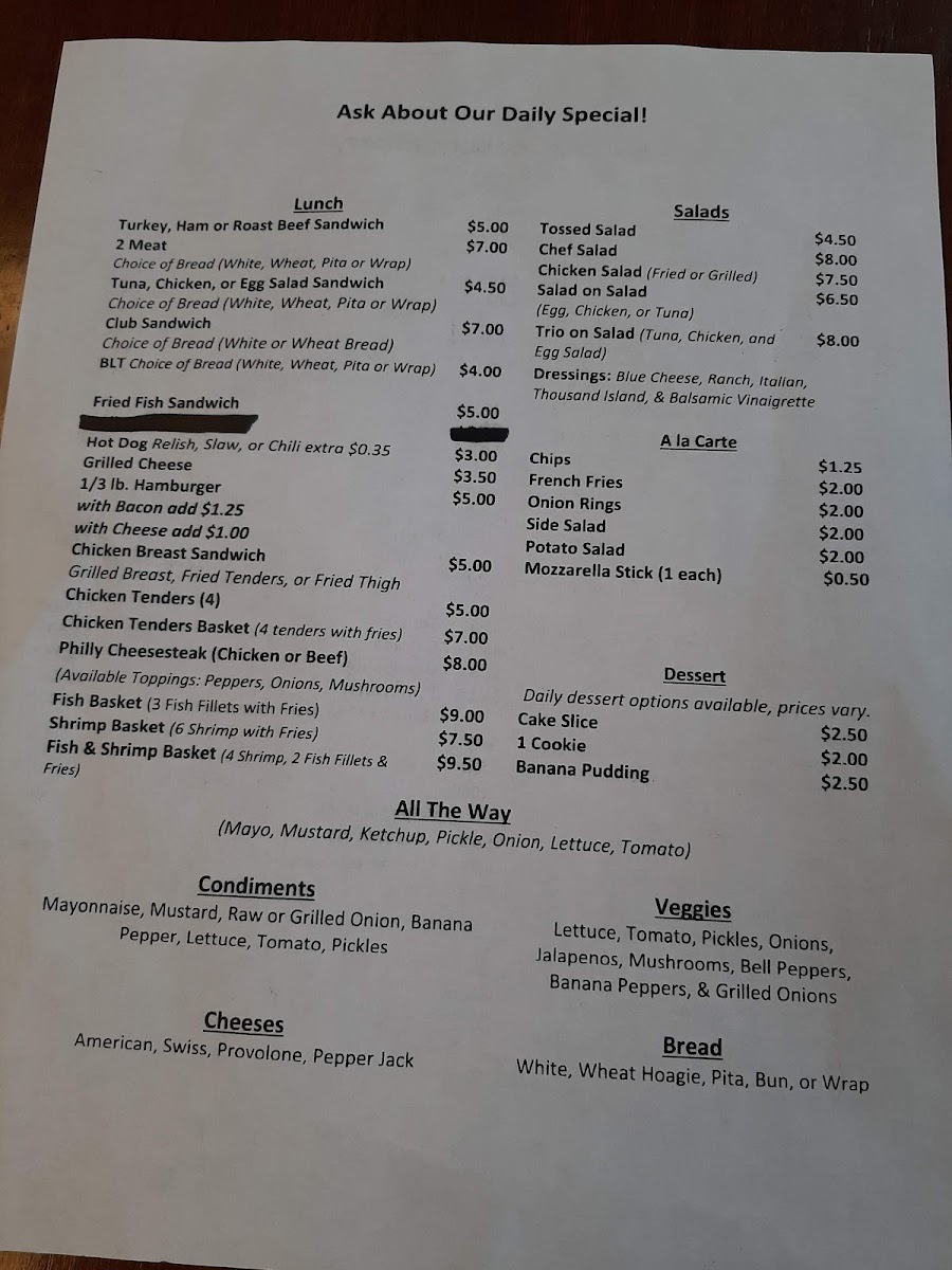 Simply Southern Eatery menu board