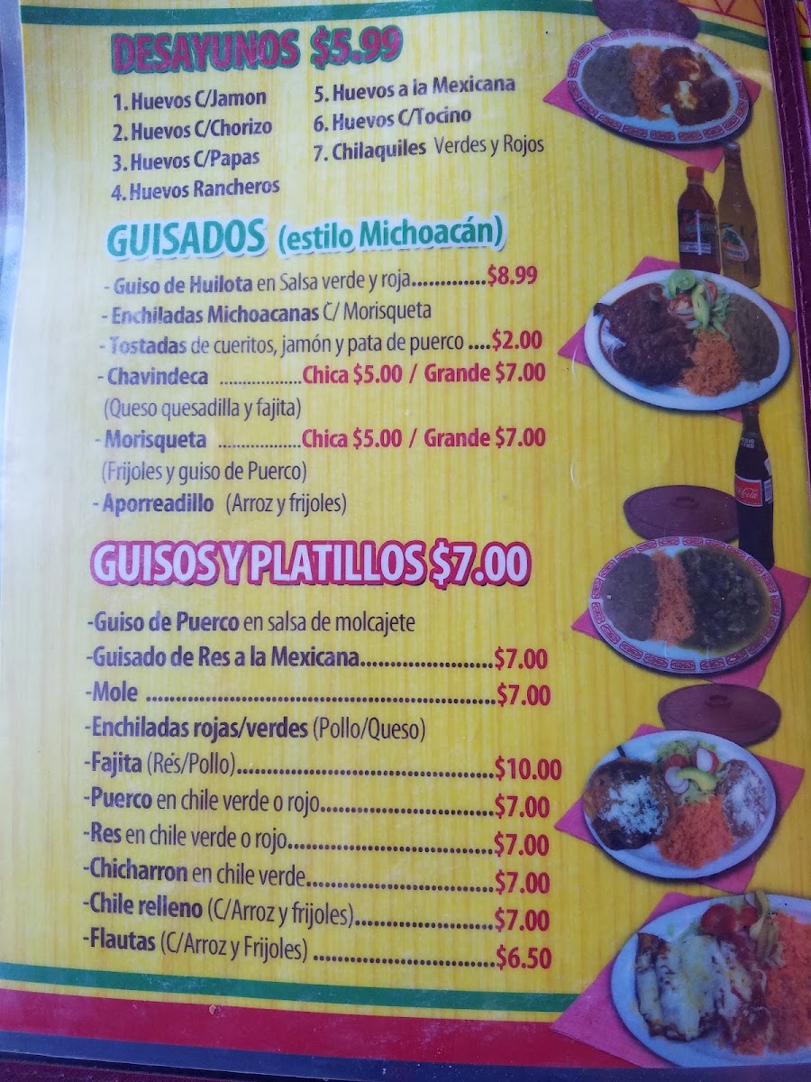 El Rinconcito Mexican Restaurant menu board