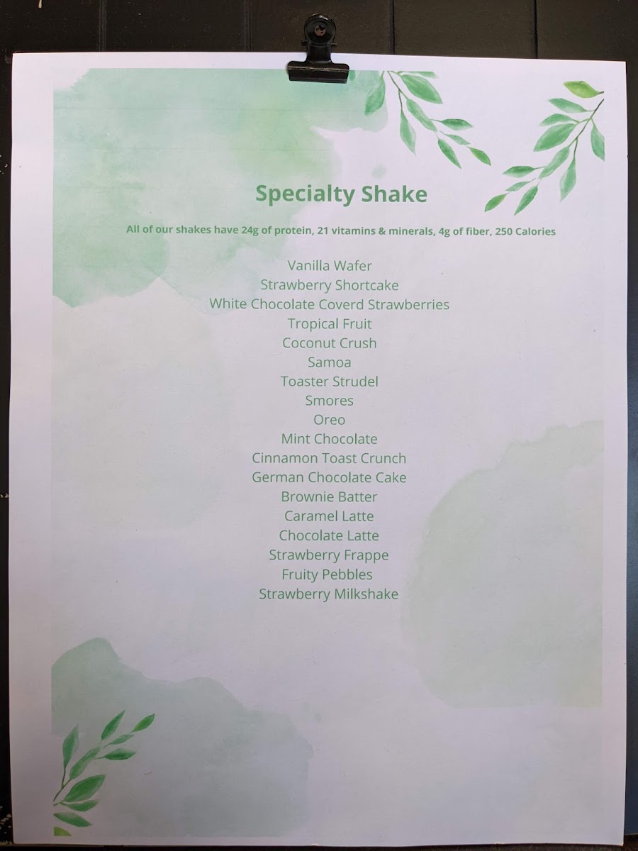 Utopia Nutritional Blends menu board