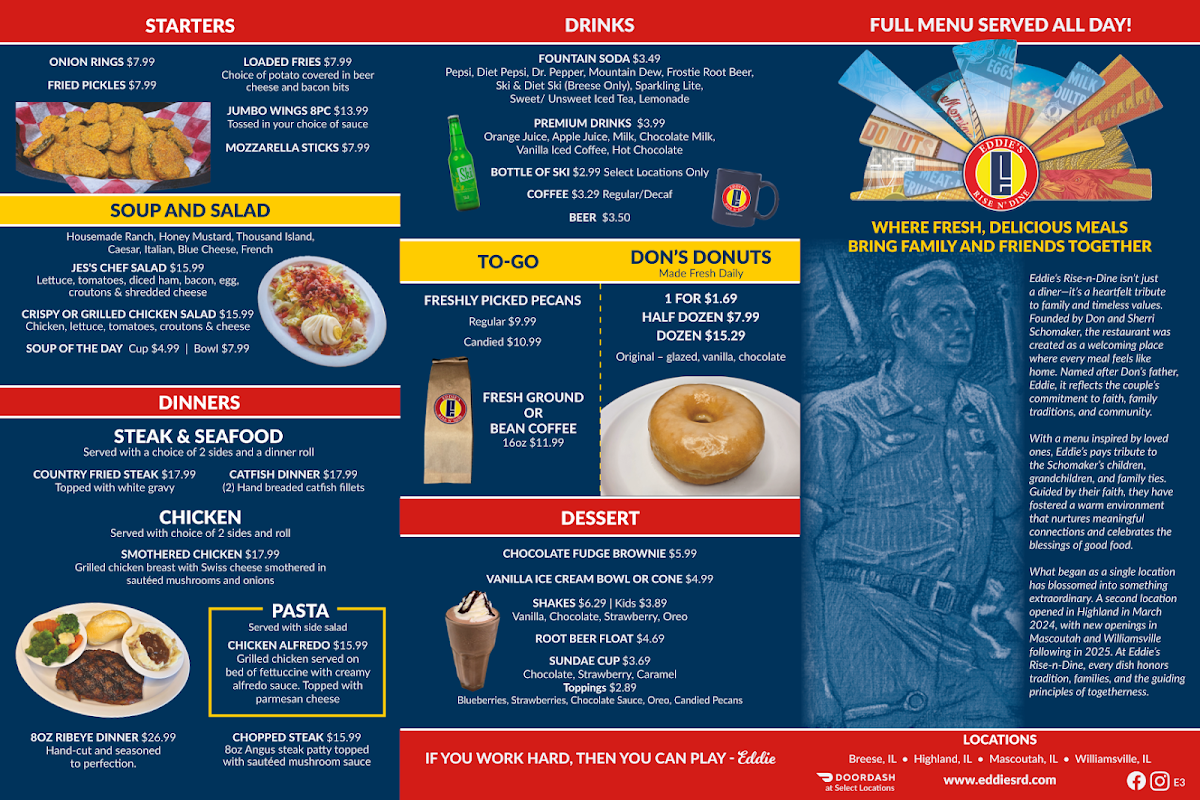 Eddie's Rise N' Dine menu board