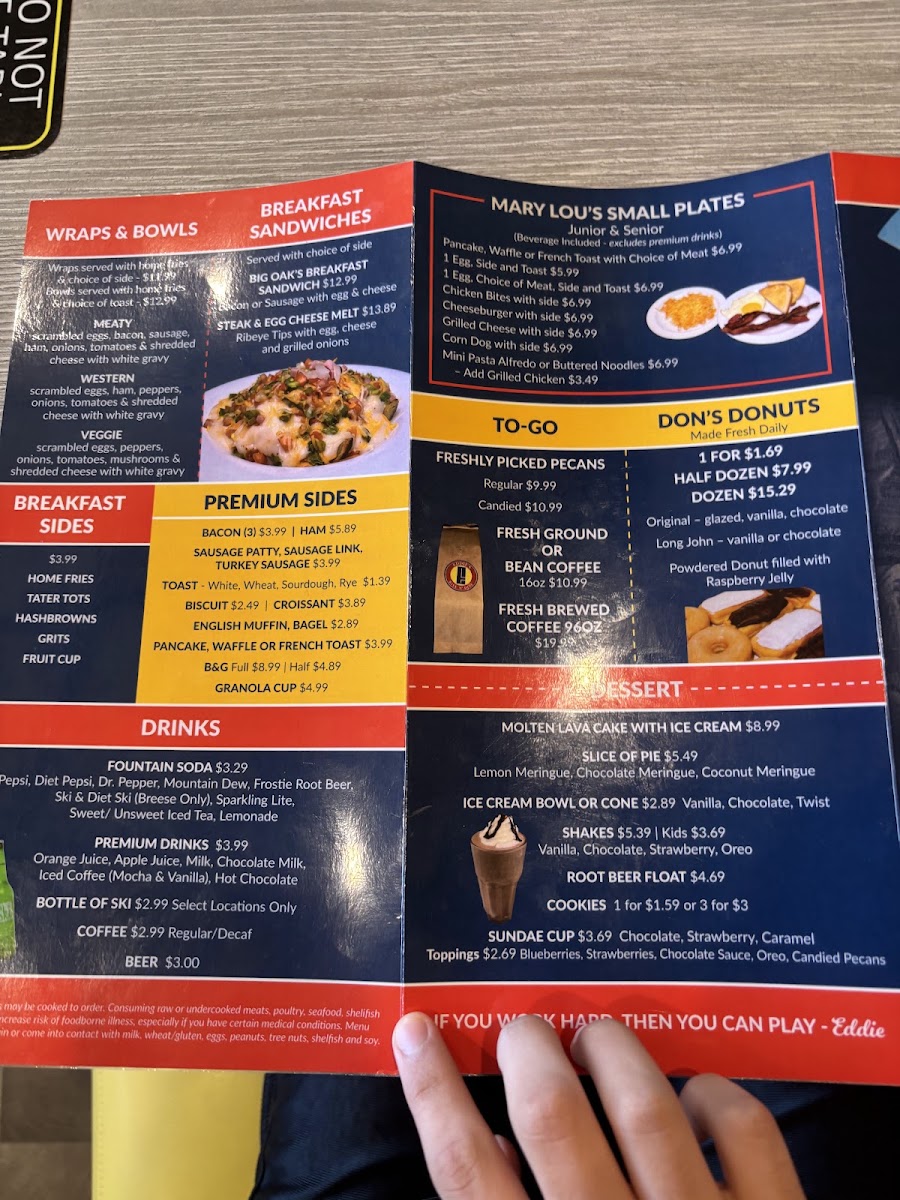 Eddie's Rise N' Dine menu board