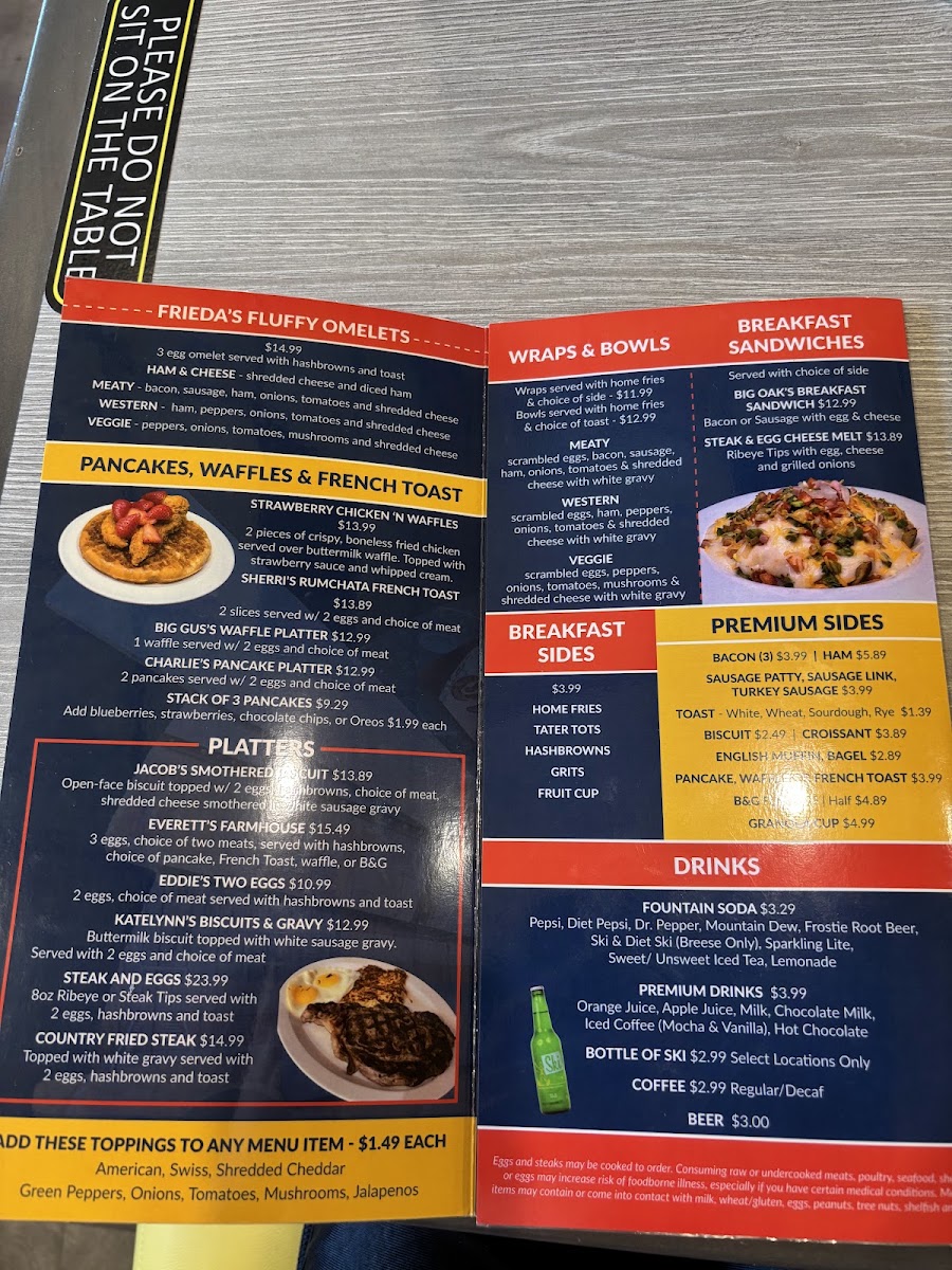 Eddie's Rise N' Dine menu board