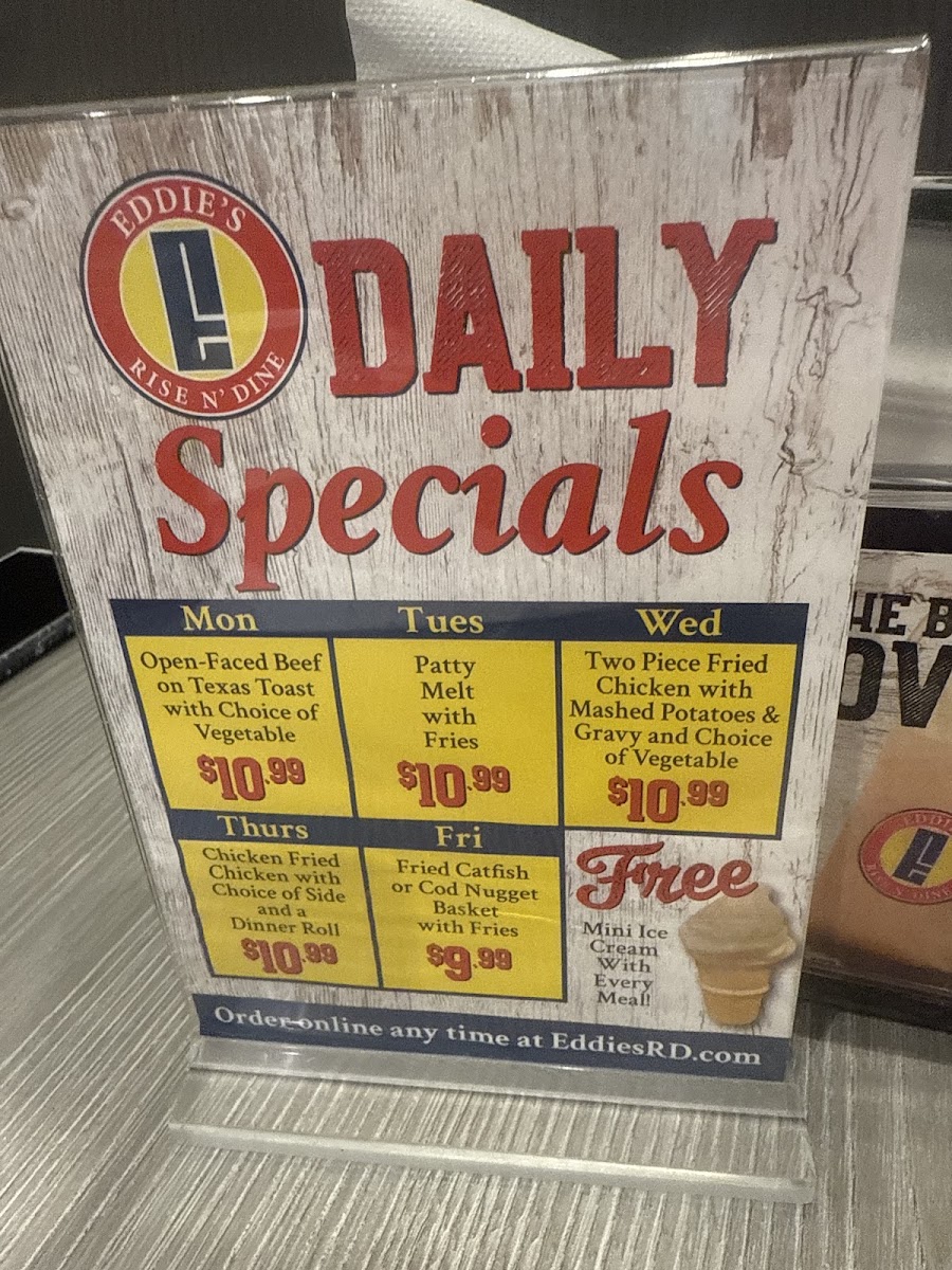 Eddie's Rise N' Dine menu board