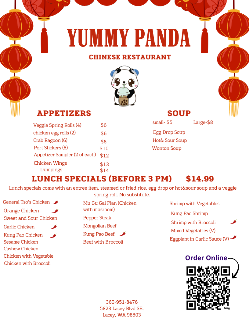 Yummy Panda menu board