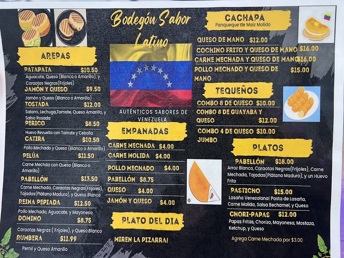 Bodegón sabor latino menu board
