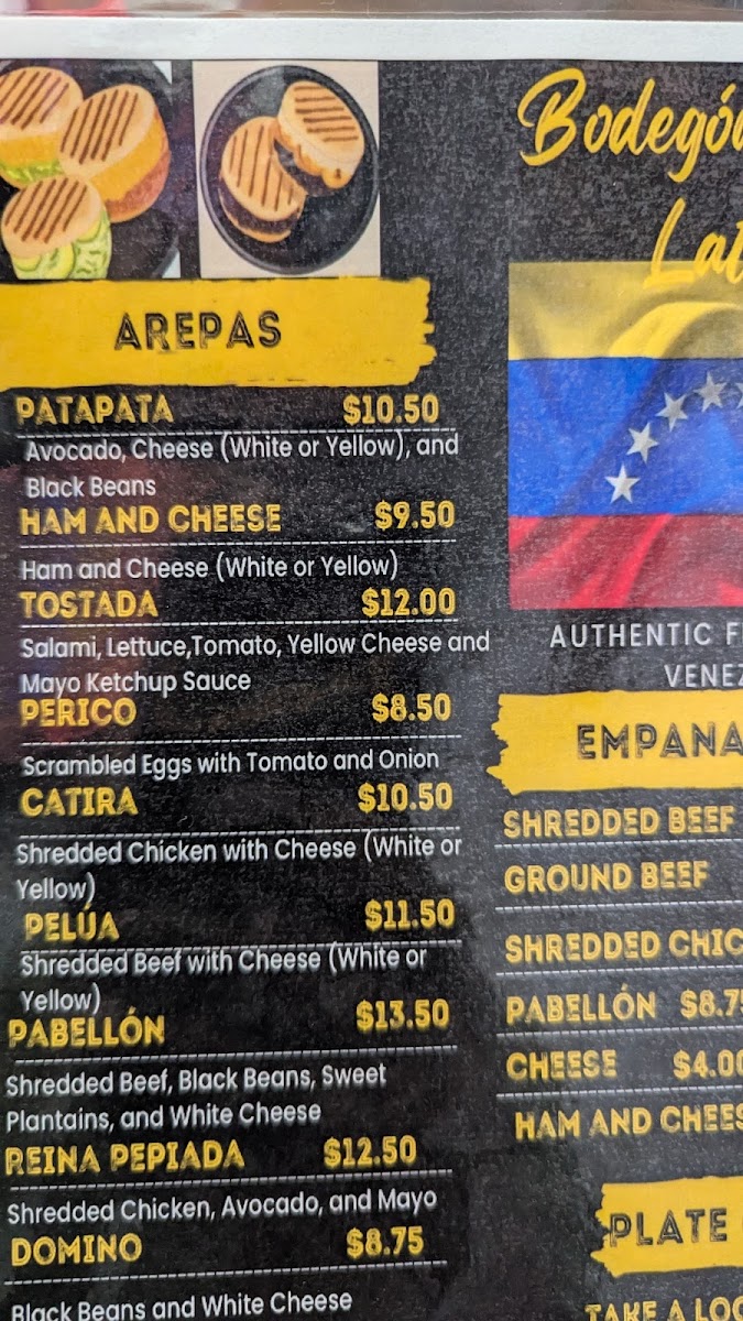 Bodegón sabor latino menu board