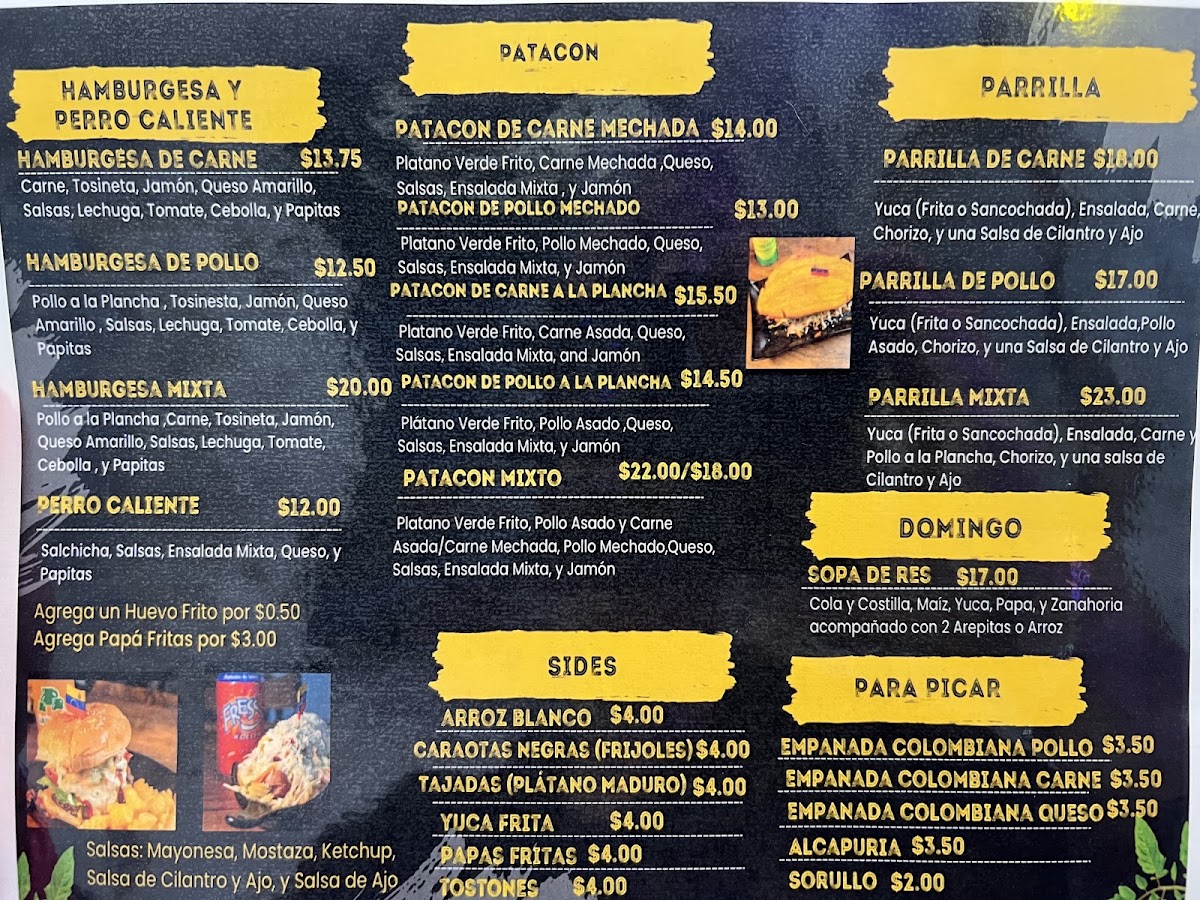 Bodegón sabor latino menu board